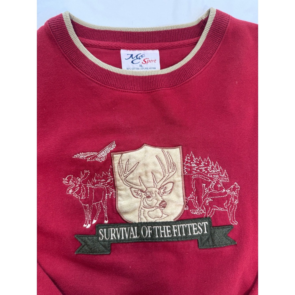 Vintage MC Sport Survival of the Fittest Red Holiday Sweatshirt XL Deer Funny